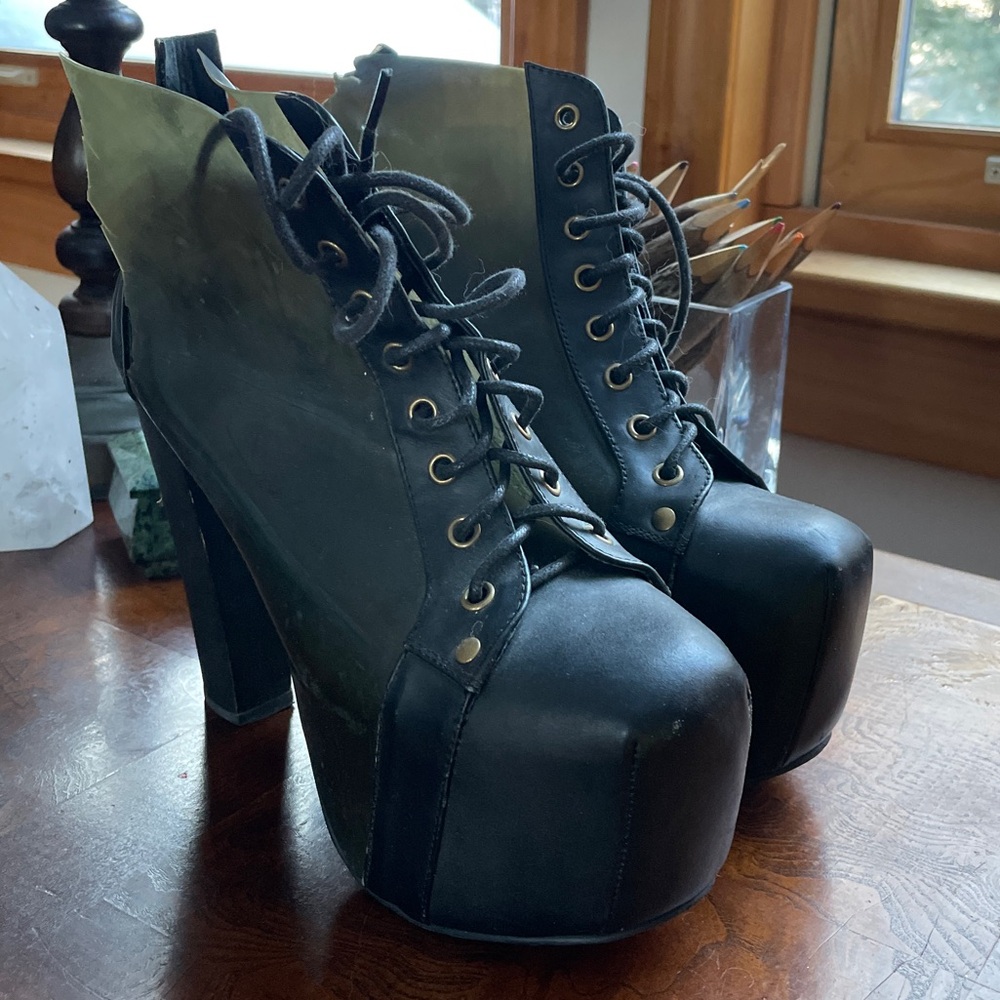 AS IS Jeffrey Campbell Clear Lita Platform Lace-Up Ankle Boots for parts/repair